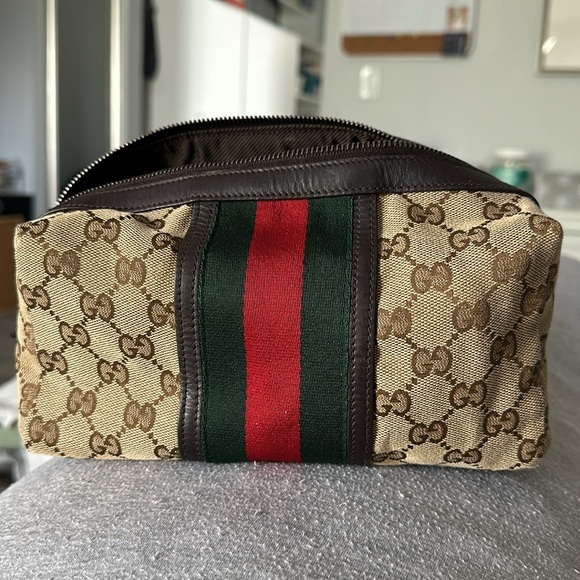 GUCCI Monogram Web Small Cosmetic Case Dark Brown EXCELLENT CONDITION - Picture 6 of 9